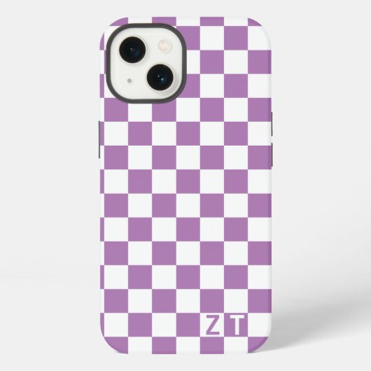 イニシャル入り白とカスタムカラーの市松模様 iPhoneケース (裏面)