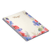 イニシャル入り かわいい 水彩花柄 ピンクとブルー ノートブック (右側)