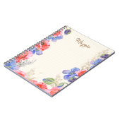 イニシャル入り かわいい 水彩花柄 ピンクとブルー ノートブック (左側)