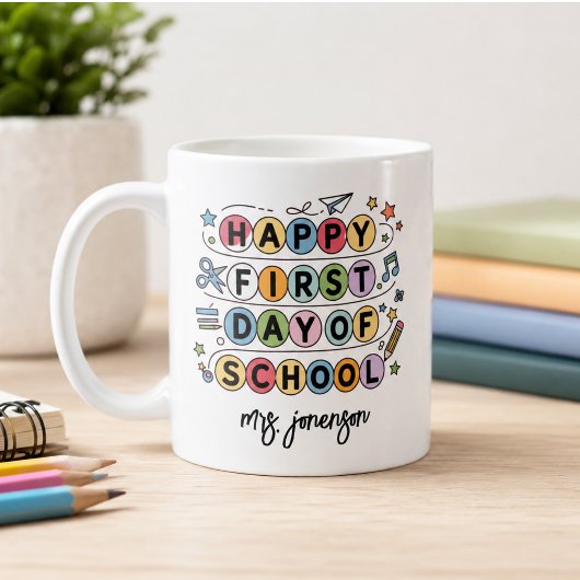 イニシャル入り はじめての学校の日 コーヒーマグカップ