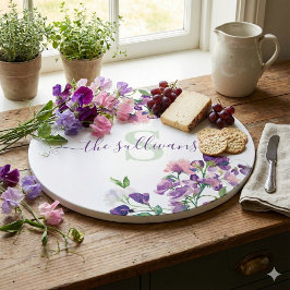 イニシャル入り ウォーターカラー スイートピー カッティングボード