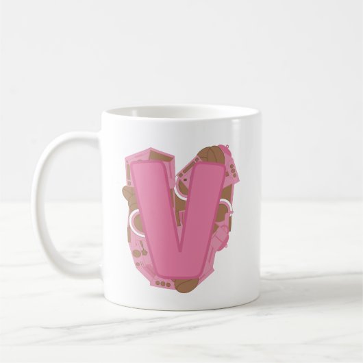 イニシャル入り コーヒーレターV モノグラム コーヒーマグカップ (左)