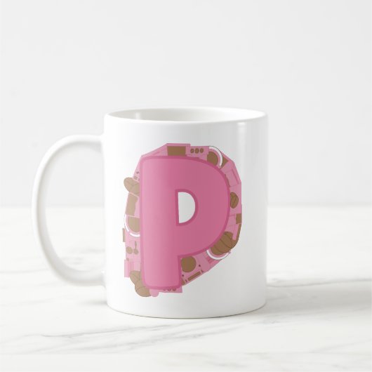 イニシャル入り コーヒー レターP: モノグラム コーヒーマグカップ (左)