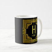 イニシャル入り ゴールド幾何学模様 ライン F G H I j K コーヒーマグカップ (正面右)