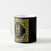イニシャル入り ゴールド幾何学模様 ライン F G H I j K コーヒーマグカップ (正面左)