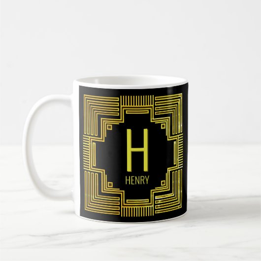 イニシャル入り ゴールド幾何学模様 ライン F G H I j K コーヒーマグカップ (左)