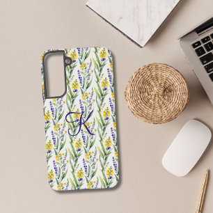 イニシャル入り パープル イエロー ワイルドフラワー ギフト 彼女 SAMSUNG GALAXY S22+ケース