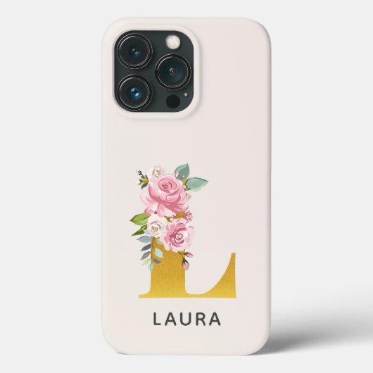 イニシャル入り フラワー モノグラム L 文字 名前入り Case-Mate iPhoneケース (裏面)