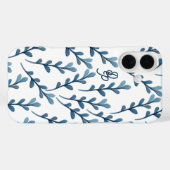 イニシャル入り ブルー リーフ 水彩 パターン Case-Mate iPhoneケース (裏面 (横))