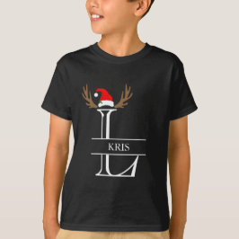 イニシャル入り モノグラム L のクリスマスデザイン Tシャツ