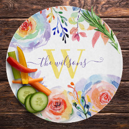 イニシャル入り レインボー フラワー カッティングボード