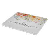 イニシャル入り 名前 モノグラム 水彩画 陽気な花 カッティングボード (角)