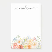 イニシャル入り 名前 水彩画の陽気な花 ポストイット (正面)
