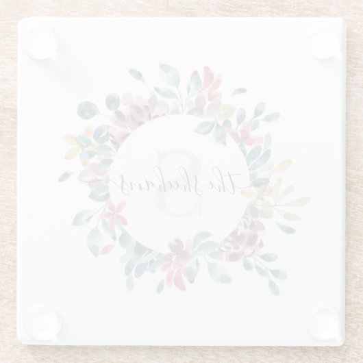 イニシャル入り 水彩 フラワー ガラス コースター (裏面)