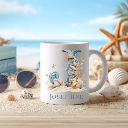 イニシャル入り 海辺のモノグラム J ビーチ コーヒーマグカップ