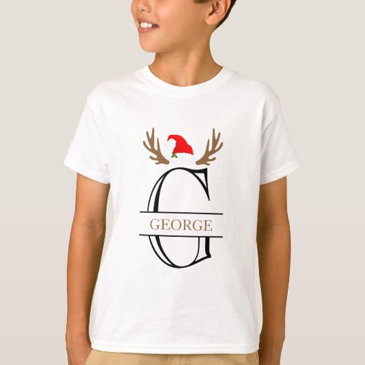 イニシャル入りGクリスマスハットツジル Tシャツ (正面)