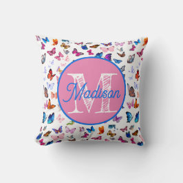 イニシャル刺繍のカスタム蝶の枕 クッション