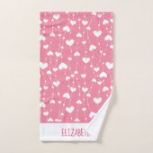 イニシャル刺繍 ピンク ハート 白 バスタオルセット (ハンドタオル)