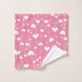 イニシャル刺繍 ピンク ハート 白 バスタオルセット (ウォッシュタオル)