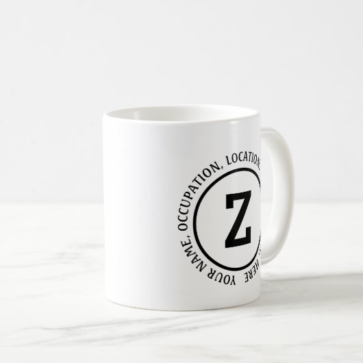 イニシャル名とその他の詳細の追加文字X Y Z コーヒーマグカップ (正面右)