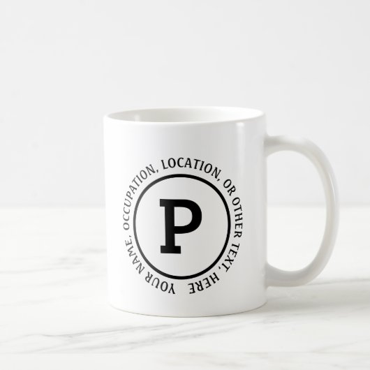 イニシャル名とその他の詳細テキストを追加 M N O P コーヒーマグカップ (右)