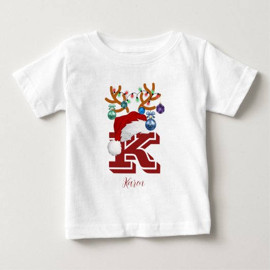 イニシャル名の一致するクリスマスファミリー ベビーTシャツ (正面)