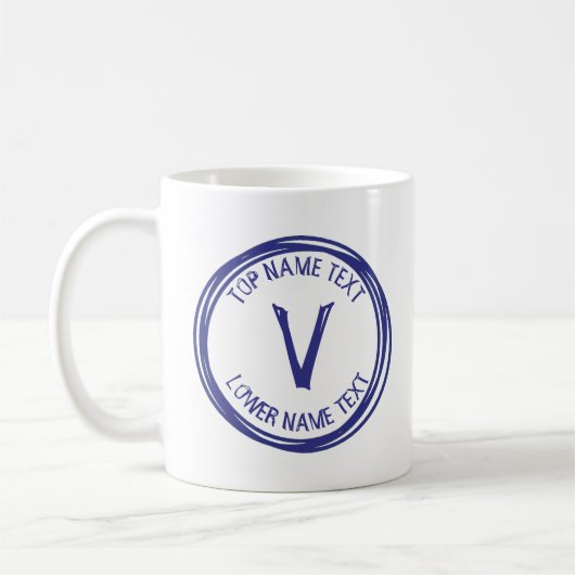 イニシャル名または文字手書きU V Wの追加 コーヒーマグカップ (左)