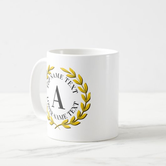 イニシャル名または文字金ゴールドリースの追加A B C D コーヒーマグカップ (正面左)