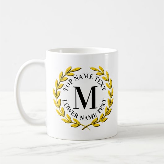 イニシャル名または文字金ゴールドリースの追加M N O P コーヒーマグカップ (左)