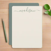 イニシャル名カスタムSageグリーンタイポグラフィスクリプト ノートカード