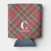 イニシャル名、スチュワートタータンチェックプレイド12oz 缶クーラー (正面)
