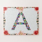 イニシャル手紙Aと宝石フローラモノグラム ジグソーパズル (横)