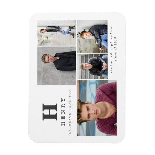 イニシャル数々の写真の卒業発表 マグネット (縦)