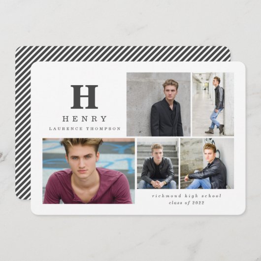 イニシャル数々の写真モダン白黒 案内状 (正面/裏面)