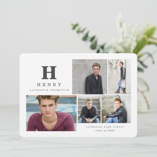 イニシャル数々の写真モダン白黒 案内状 (スタンド正面)