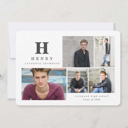 イニシャル数々の写真モダン白黒 案内状 (正面)