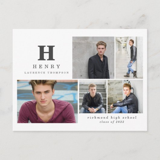 イニシャル数々の写真モダン白黒an シーズンポストカード (正面)