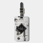 イニシャル文字モノグラム《植物》アスペン樹皮写真 ラゲッジタグ (正面縦)