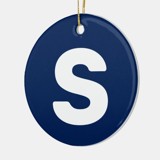 イニシャル文字 |ネイビーシンプルインディゴエレガント セラミックオーナメント (左)