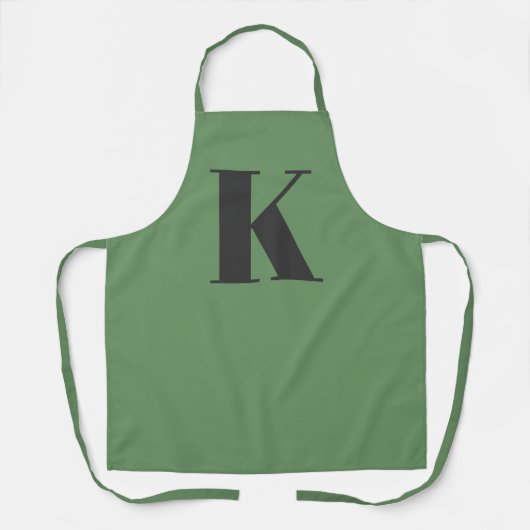 イニシャル文字 |モノグラムモダントレンディーセージ緑 エプロン (正面)