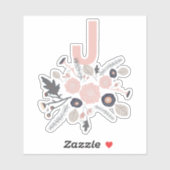 イニシャル植物花ブラックピンクパターン シール (シート)