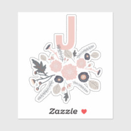 イニシャル植物花ブラックピンクパターン シール