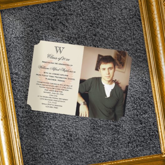 イニシャル独身のモノグラムオレンジ写真卒業 招待状