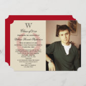 イニシャル独身のモノグラムレッド写真卒業 招待状 (正面/裏面)