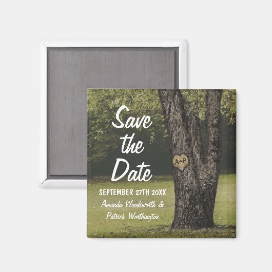 イニシャル素朴オールドオークツリー結婚式の日付を保存 マグネット (正面/裏面)