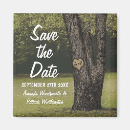 イニシャル素朴オールドオークツリー結婚式の日付を保存 マグネット