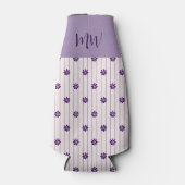 イニシャル紫ストライプ色の花と紫の花 ボトルクーラー (正面)