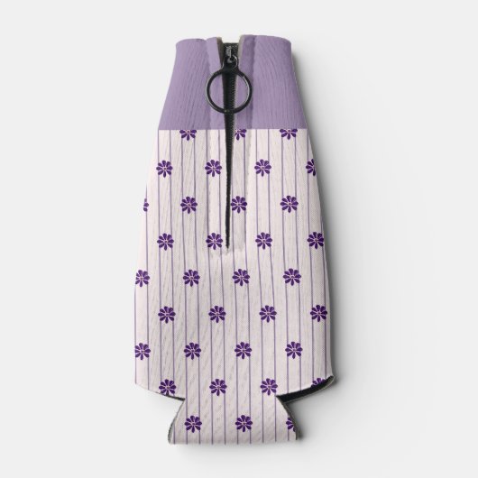 イニシャル紫ストライプ色の花と紫の花 ボトルクーラー (裏面)