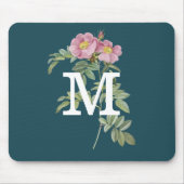 イニシャル背景フローラターコイズ かわいらし マウスパッド (正面)