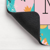 イニシャル自然愛好家ブルーピンクフローラ抽象芸術 マウスパッド (コーナー)